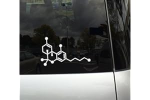 Applicable Pun THC Decal – 6 Inch White Vinyl Tetrahydrocannabinol Cannabis Chemical Compound Skeletal Formula Sticker for Cars, Glass, Laptops, and More