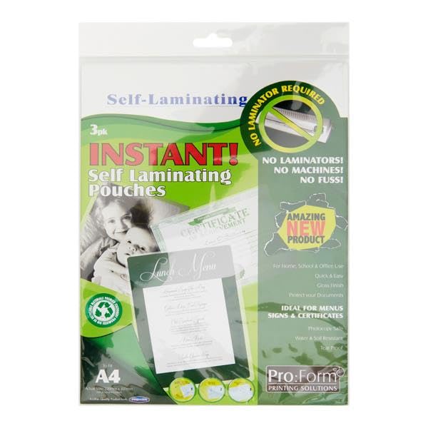 A4 Instant Self Seal Laminating Pouches - Pack of 3 Pouches - 220mm x 307mm with Rounded Corners Gloss Finish No Laminating Machine Needed