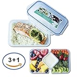 Lunch Container, Smart Bento Lunch Box, Reusable Food Container Portion Control Food Organizer with 2 Compartments and One Sauce Container with Lid, for Work and School for Men, Women, Boys, Girls