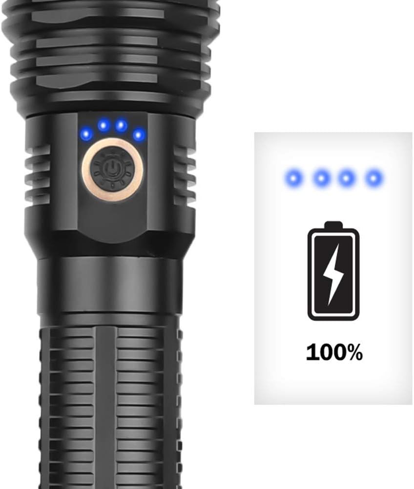 BESTSUN CREE XHP70.2 Flashlight Rechargeable, 10000 Lumen Super Power LED Tactical Flashlight Zoomable 5 Modes Bright Flashlight Torch with Power Display for Camping Hiking (Batteries Include) - - 