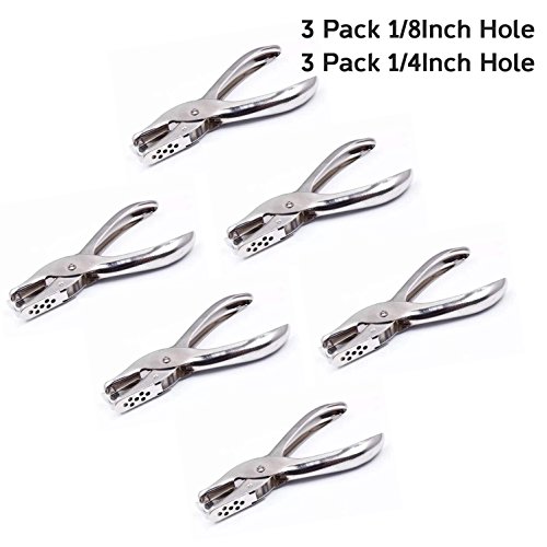 6 Pack Metal Hole Punchers Single Hole Punch Paper Puncher Ticket for School, Home and Office 3 pack 1/4Inch Hole +3 pack(1/8Inch Hole