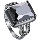 AWLY Jewelry Women 18k Black Gold Square Large Stone Princess Cut Cubic Zirconia CZ Solitaire Wedding Ring