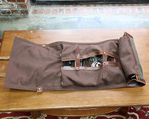 Professional Bartender Bag with Bar Tools Roll Up Bartender Set Leather and Canvas Bar Mixing Kit with Cocktail Equipment Portable Traveling Bartender Starter Kit Rolling Tool Bag