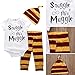 Baby Boys Girls Snuggle this Muggle Short Sleeve Bodysuit and Striped Pants Outfit with Hat (70 (0-6M), White+Yellow)