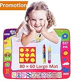 Aqua Doodle Mat, 4 Colored Water Drawing Painting Writing Educational Toy Mat Board + 2 Magic Pen Learning Doodle Gift + Cartoon Seal for Children Baby Toddlers Kids Boys Girls (31.5 X 23.6 Inches)