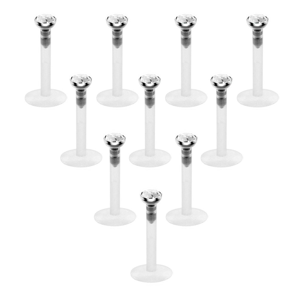 Briana Williams 10PCS 1.2mm UV Flexible Acrylic CZ Gem Labret Lip Stud Tragus Helix Piercing Jewelry