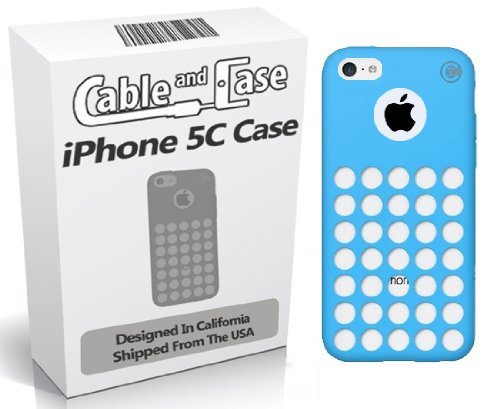 Cable and Case Circle Dot Holes Soft Skin Case for iPhone 5C - Retail Packaging - Blue