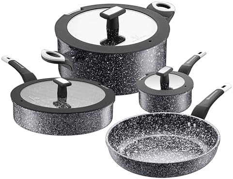 Waxonware 7pc Nonstick Cookware Set, Granite Pots and Pans Set