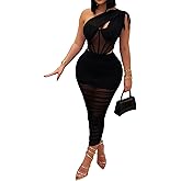 2 Piece Dress Sets for Women Mesh Patchwork Corset High Waist Bodycon Ruched Long Set Club Night Out Dresses