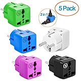 European Plug Adapter by Yubi Power 2 in 1 Universal Travel Adapter with 2 Universal Outlets - 5 Pack - Combo - Shucko Type E/F for France, Germany, Spain, Sweden, Turkey, Ukraine and More!