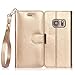 FYY Luxury PU Leather Wallet Case for Samsung Galaxy S7 Edge, [Kickstand Feature] Flip Phone Case Protective Cover with [Card Holder] [Wrist Strap] for Samsung Galaxy S7 Edge Gold