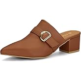 Allegra K Women's Pointed Toe Block Heel Brown Mules Shoes 10 M US