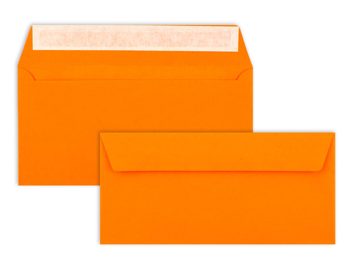 Envelopes DIN Long – Orange – 110 g/m²; 220 x 110 mm – Very Stable – Self-Adhesive – Quality Brand: Neuser Colourful dl Orange — image 1