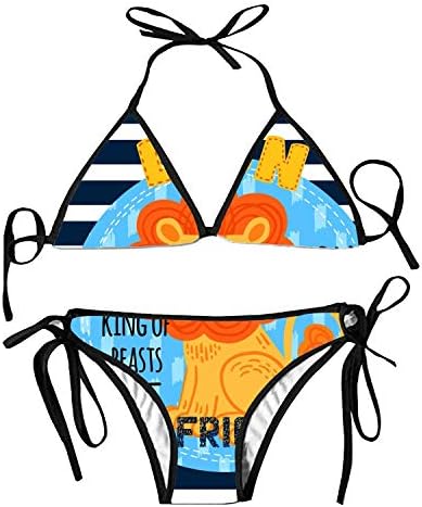 FunnyStuffs Women's Sexy Detachable Padded Cutout Push up Striped Doodle of Circus Colorful Bikini Set Two Piece Swimsuit