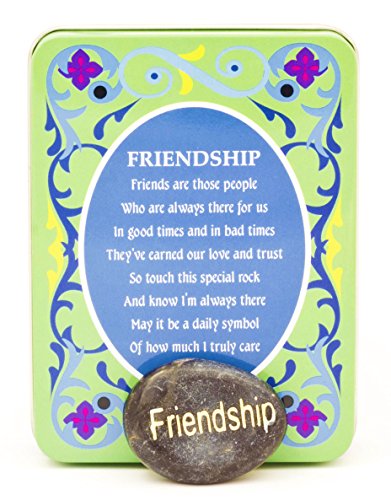 Decorative Forever Gift Greeting Metal Tin Box with Inspirational Reminder Stone of Sentiment and Unique Poem to Match Theme (Friendship, Happiness, Strength, Love, Dream, Hope, Courage) (Friendship)
