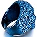 INBLUE Men's Stainless Steel Ring Blue Skull Flower