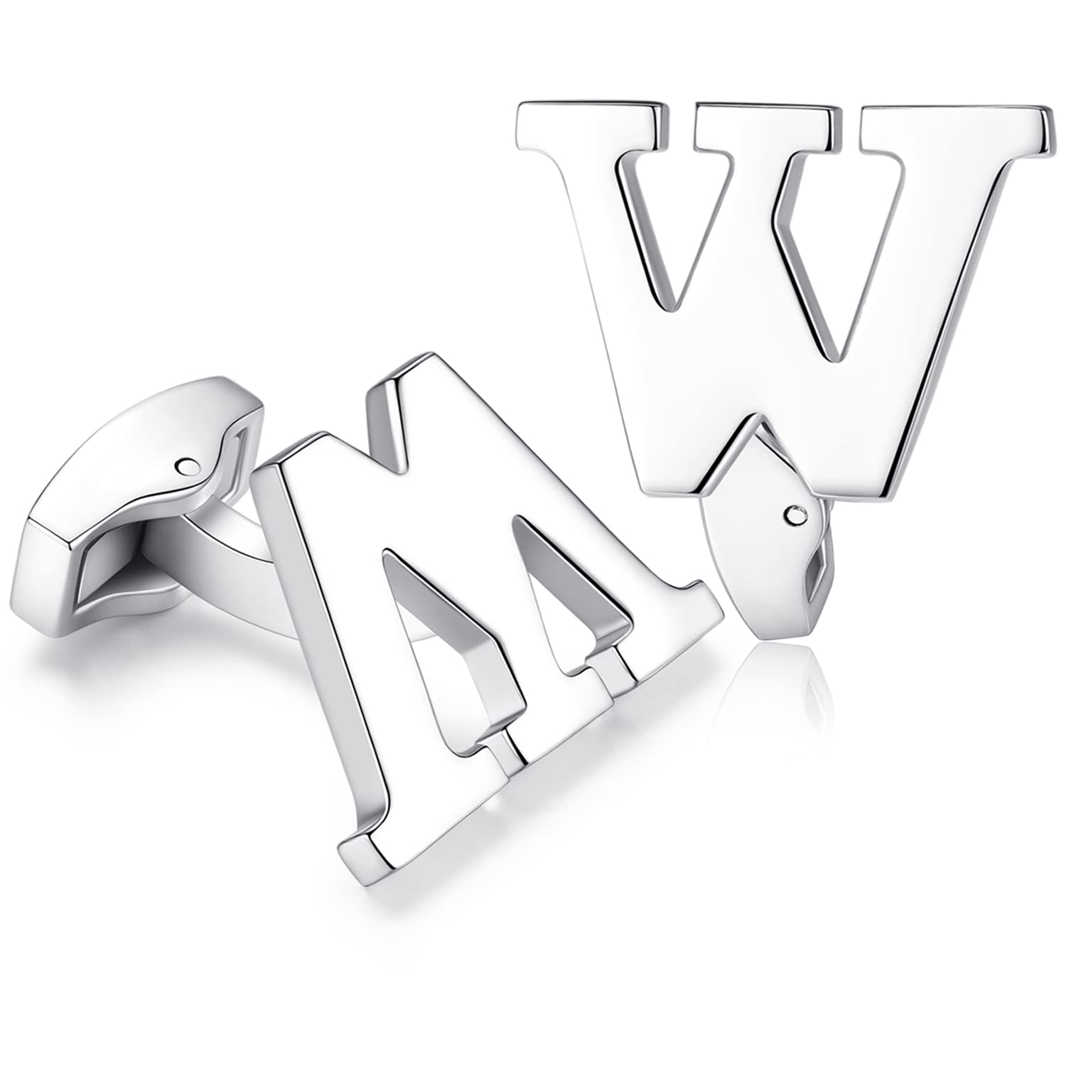 HONEY BEAR Hanana Mens Initial Alphabet Letter Cufflinks for Wedding Marriage Gift Silver