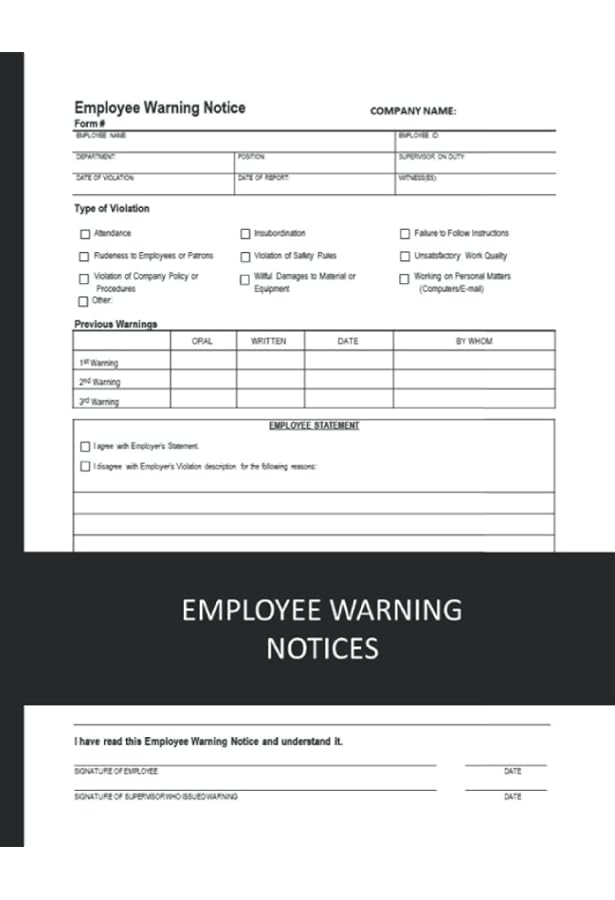 Employee Warning Notice Form Book: 150 Forms | Employee Disciplinary Action  Forms To Properly Track Violations and Wrong Acts. Employee Write Up Forms:  F. Nelson, Heather: 9798404151800: Amazon.com: Books