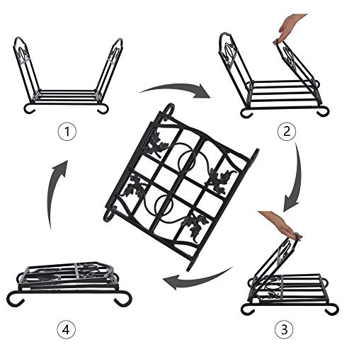 Patio Guarder Firewood Log Holder Wrought Iron Indoor Fireplace Wood Stove Stacking Rack Logs Bin Firewood Storage Carrier for Outdoor Fireplace Pit Decorative Black - Thumbnail 4