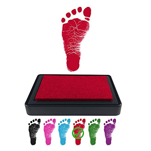 ReignDropBaby Baby Footprint Handprint Ink Pad - Create Impressive Keepsake Stamp - 100% Non-Toxic & Acid-Free Ink - Easy to Wipe/Wash Off Skin - Smudge Proof & Long Lasting Keepsakes (RED)