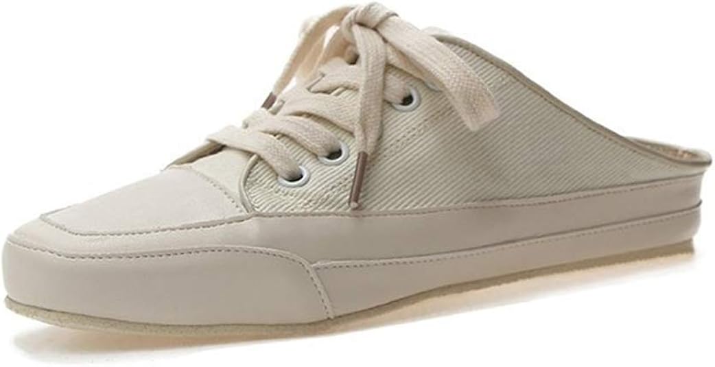 Amazon.com | Women's Canvas Flat Slip On Backless Walking Comfort Fashion Sneakers Mule Shoes 