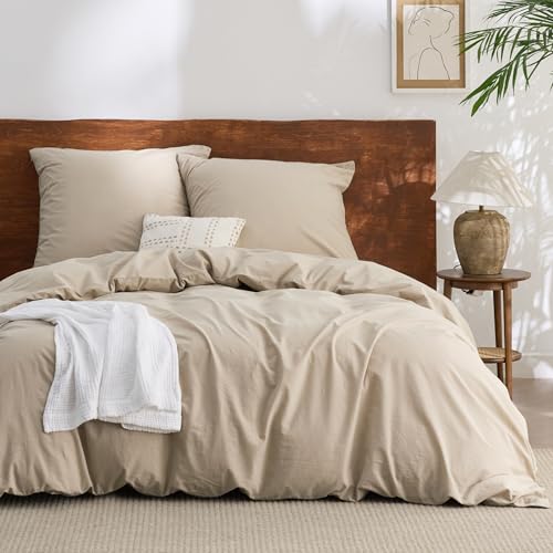 BEDSURE Bettwäsche 200x200 Baumwolle 3teilig -Hazeltaupe, 2 Kissen 80x80 cm