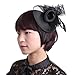 Navifoce Fashion Women's Flower Feather Mesh Net Fascinator Beaded Cocktail Headwear with Hair Clip and Brooch (Black)