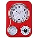 Lily's Home (9.5 Inch x 13.3 Inch Retro Kitchen Wall Clock, Vintage Wall Clock with a Thermometer and 60-Minute Timer, Ideal for Any Kitchen, Office, or Diner (Red)