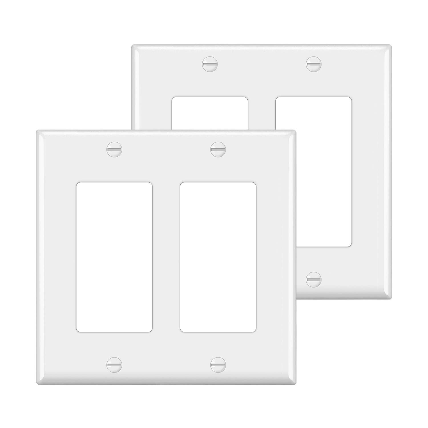 Photo 1 of [2 Pack] BESTTEN 2-Gang Decorator Wall Plate, Standard Size, H4.53” x W4.57”, Unbreakable Polycarbonate Outlet and Switch Cover, UL Listed, White