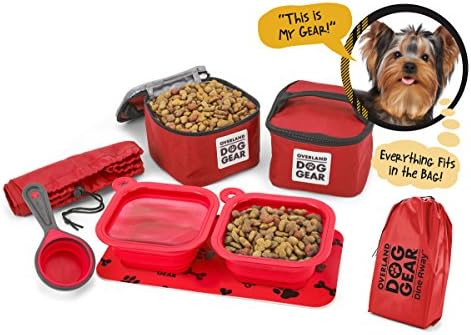 Dog Travel Food Set for Small Dogs - 7pk Including Collapsible Bowls, Carriers, Scooper, Place Mat, Bag