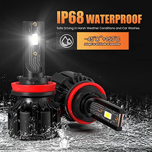 IWANU H11/H8/H9 Led Headlight Bulbs 60W 12000LM 400% Brighter 6000K H11 LED Bulb High Low Beam with Fan,Pack of 2