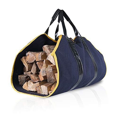 IKEPOD Canvas Firewood Log Carrier - Fire Wood Tote Bag Storage, Fireplace Wood Stove Accessories, Durable Large Holder for Camping, Design with Leather Handle