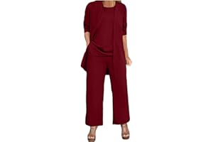 ZHYAJ Womens Chiffon 3 Piece Outfit Sets Solid Formal Wide Leg Pant Suits Dressy Wedding Guest Pantsuits