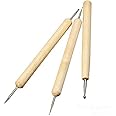 COMIART 3pcs Wood Ball Styluses Tool Set for Embossing Pattern Clay Sculpting Wax Polymer Dotting Tools