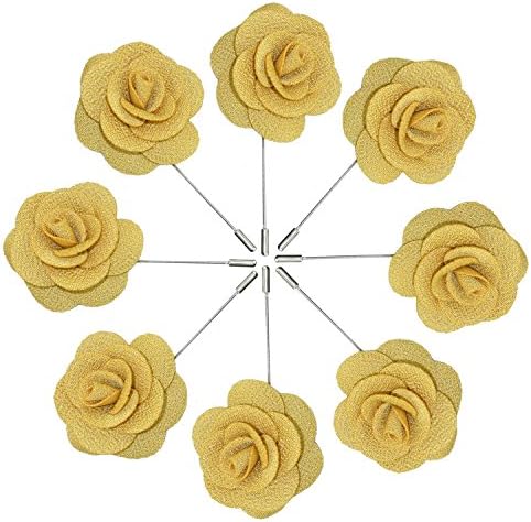 Argositment Wedding Camellia Boutonniere for Men's Suit Handmade Lapel Pin Flower-Yellow(Pkg of 8)
