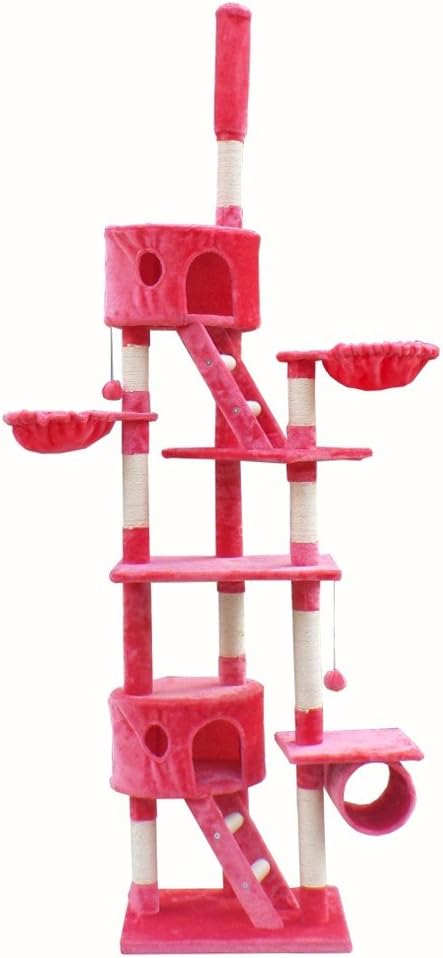 Multi-Level petigi Cat Tree pink Scrat Post Plush Sisal 240-260cm Ceiling High