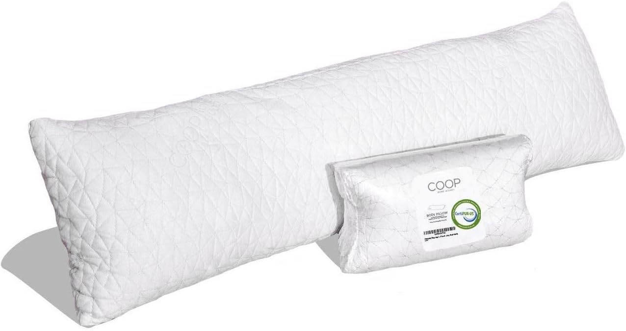 Coop Home Goods - Adjustable Body Pillow - Hypoallergenic Cross-Cut Memory Foam – Perfect for Pregnancy - Lulltra Zippered Washable Cover - CertiPUR-US and GREENGUARD Gold Certified - 20x54: Home & Kitchen
