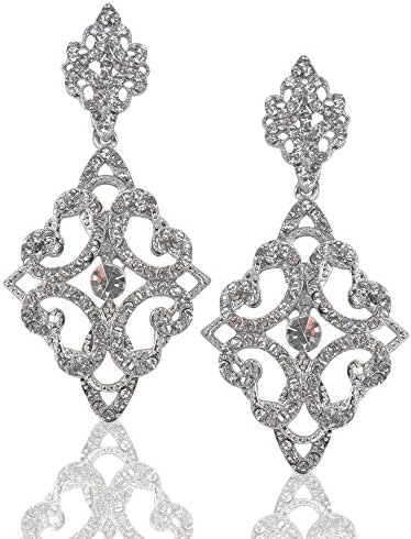 DongStar Fashion Jewelry Silver Plated Crystal Stone Diamante Swirl Chandelier Cocktail Earrings