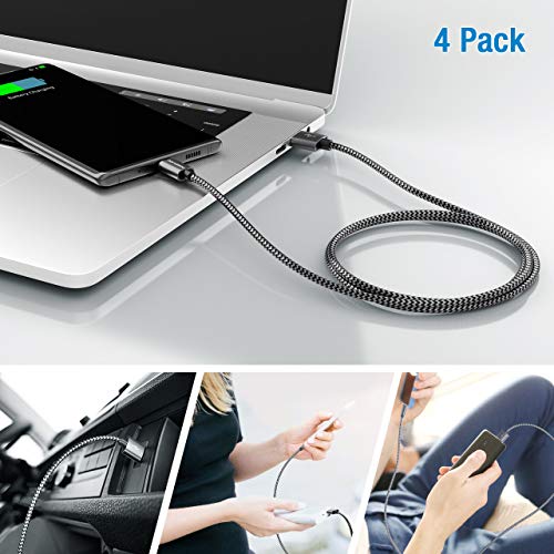 POWERADD USB Type-C Kabel Nylon Ladekabel und Datenkabel 4 Stück 0.5M 1M 2M 3M USB C Sync Schnellladekabel für Samsung Galaxy S10/S9/S8+, Huawei P30/P20, HTC 10, LG G5/G6 usw (Grau)