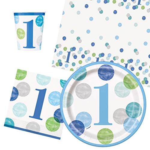 Blue Dots 1st Birthday Party Tableware Pack for 8