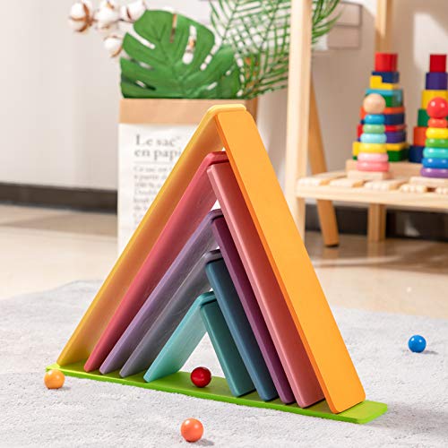 MERRYHEART Wooden Pastel Rainbow Building Board, 11Pcs Rectangle