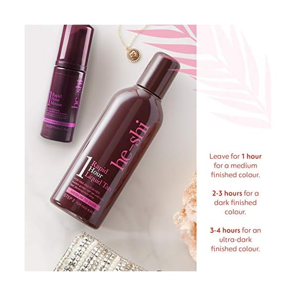 He-Shi Rapid 1 Hour Liquid Tan & Tanning Mitt Bundle Kit - 1 Hour Express Fake Tan Lotion, Medium to Dark (100ml…