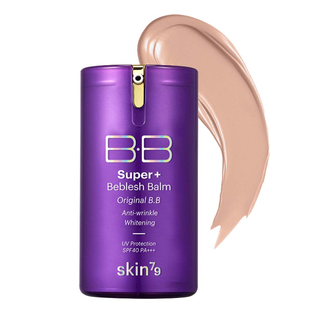 [SKIN79] Super Plus Beblesh Balm Triple Function Purple BB (SPF40/PA++) 1.35 fl.oz. (40g) - Water Glow Moisturizing BB, Natural Coverage Long Lasting Moisturizingb Makeup, Medium Sand Beige Color
