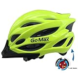 GoMax Aero Adult Safety Helmet Adjustable Road Cycling Mountain Bike Bicycle Helmet Ultralight Inner Padding Chin Protector and visor w/ Rear LED Tail Light adjust also for Kids 12+ (Lime / Large)