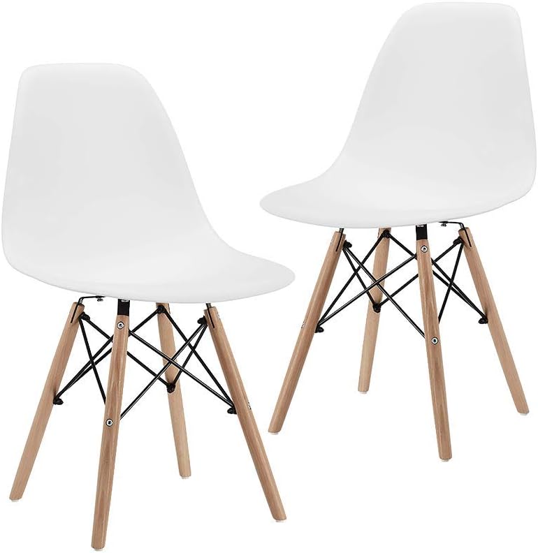 CangLong Modern Mid-Century Shell Lounge Plastic DSW Natural Wooden Legs for Kitchen, Dining, Bedroom, Living Room Side Chairs, Set of 2, Grey - Chairs