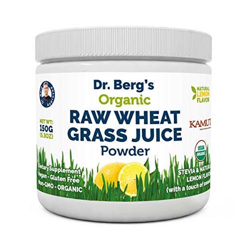 Dr. Berg's Natural Lemon Flavored Wheat Grass Powder with KamutTM -Raw & Ultra-Concentrated Nutrients -Rich in Vitamins, Chlorophyll & Trace Minerals (1 Pack) (The Best Wheatgrass Powder)