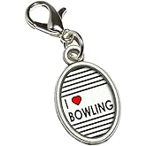GRAPHICS & MORE I Love Heart Bowling Antiqued Bracelet Pendant Zipper Pull Oval Charm with Lobster Clasp