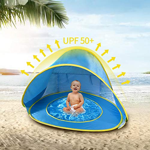 Baby Beach Tent,Pop Up UPF 50+ UV Protection & Waterproof Sun Shelter Baby Pool Canopy Beach Tent Instant Sunshade Cabana Beach Canopy with Carry Bag and 4 Pegs