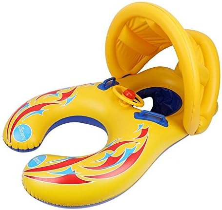XCYT Mother and Baby Pool Float Inflatable Swimming Ring with Removable Canopy