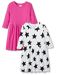 Brand - Vestidos skater de 3 4 mangas para niñas pequeñas con estampado de cebra manchada, Estrella   Rosa, 2T